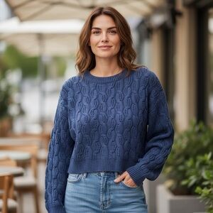 Cider Deep Blue Cable Knit Sweater size medium